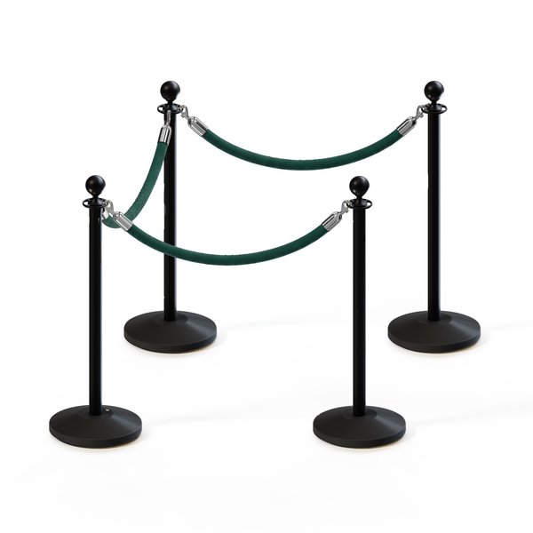 Montour Line Stanchion Post and Rope Kit Black, 4 Ball Top3 Green Rope C-Kit-4-BK-BA-3-PVR-GN-PS